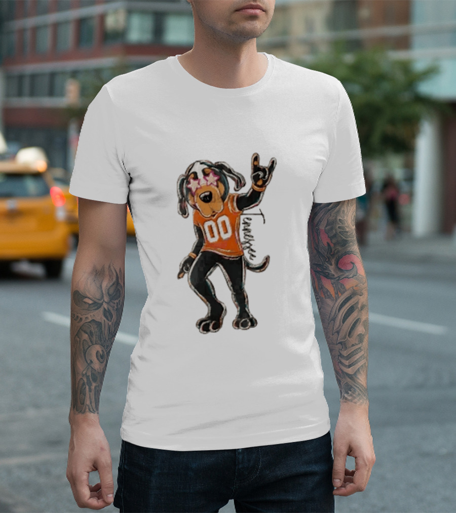Tennessee Volunteers Cartoon Coonhound 00 Jersey Star Glasses Orange T-Shirt