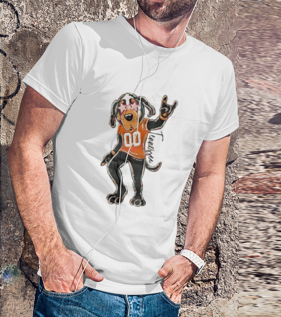 Tennessee Volunteers Cartoon Coonhound 00 Jersey Star Glasses Orange T-Shirt