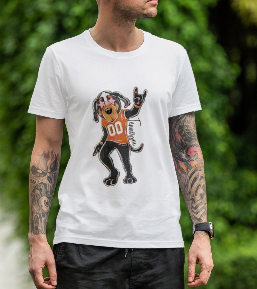 Tennessee Volunteers Cartoon Coonhound 00 Jersey Star Glasses Orange T-Shirt
