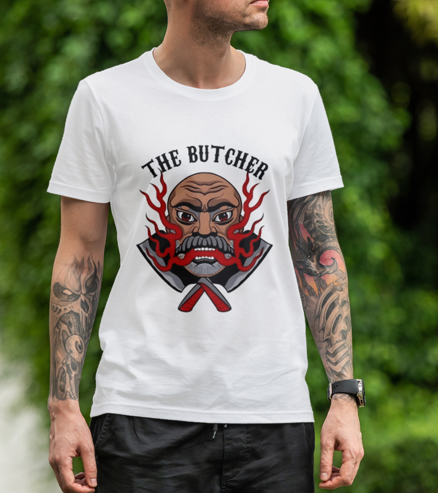 The Butcher AEW Professional Wrestling Skull Flames Axes T-Shirt