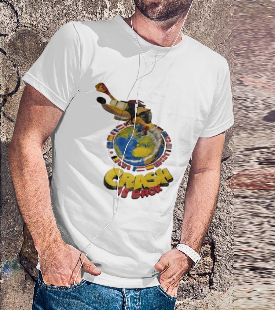 Crash Is Back Jetpack Adventure World Flags Globe Cartoon T-Shirt
