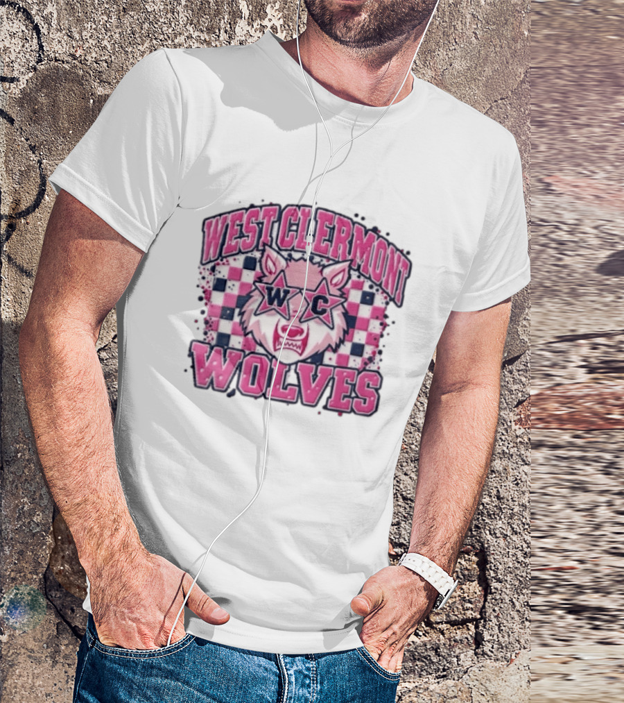 West Clermont Wolves WC Pink Star Sunglasses Checkered T-Shirt