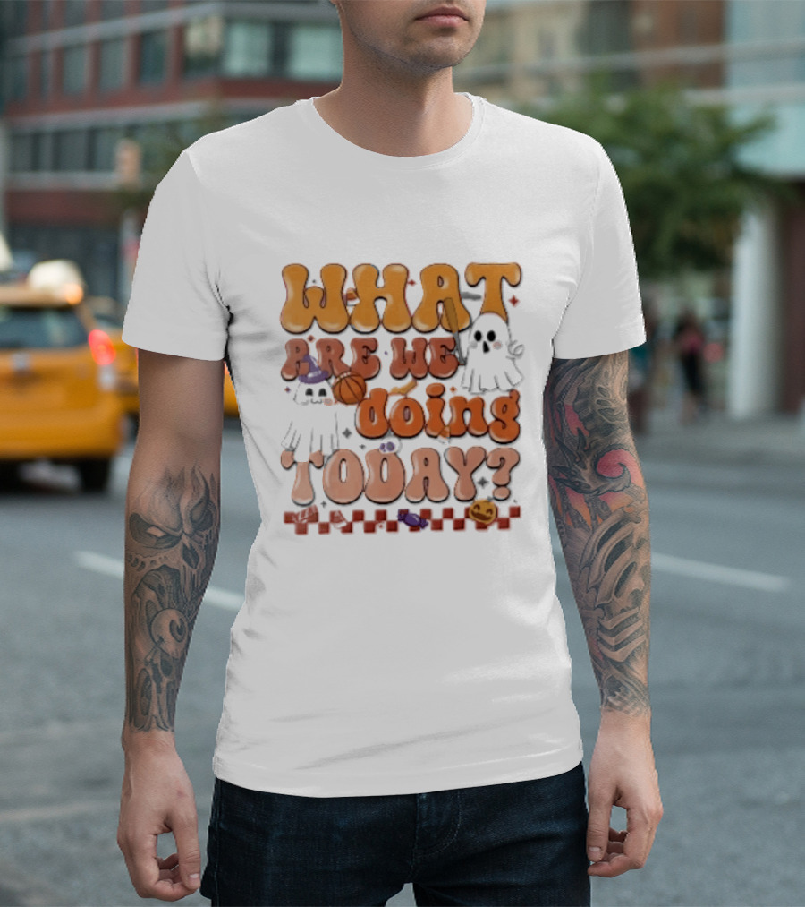 What Are We Doing Today Cartoon Halloween Ghosts Basketball Baseball Boo Shop T-Shirt