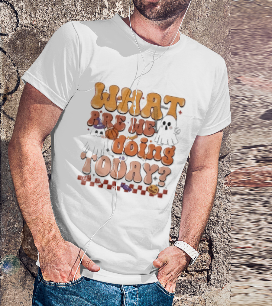 What Are We Doing Today Cartoon Halloween Ghosts Basketball Baseball Boo Shop T-Shirt
