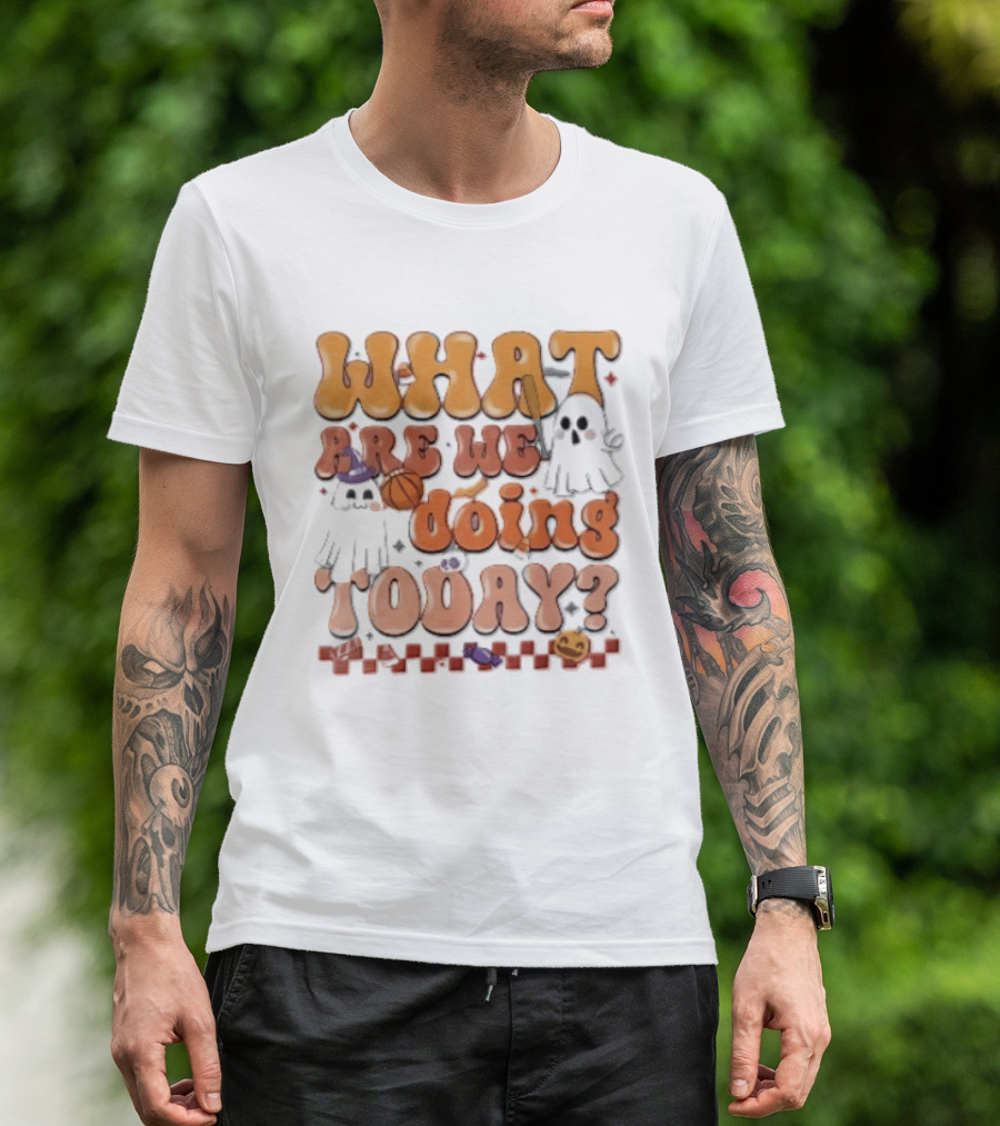 What Are We Doing Today Cartoon Halloween Ghosts Basketball Baseball Boo Shop T-Shirt