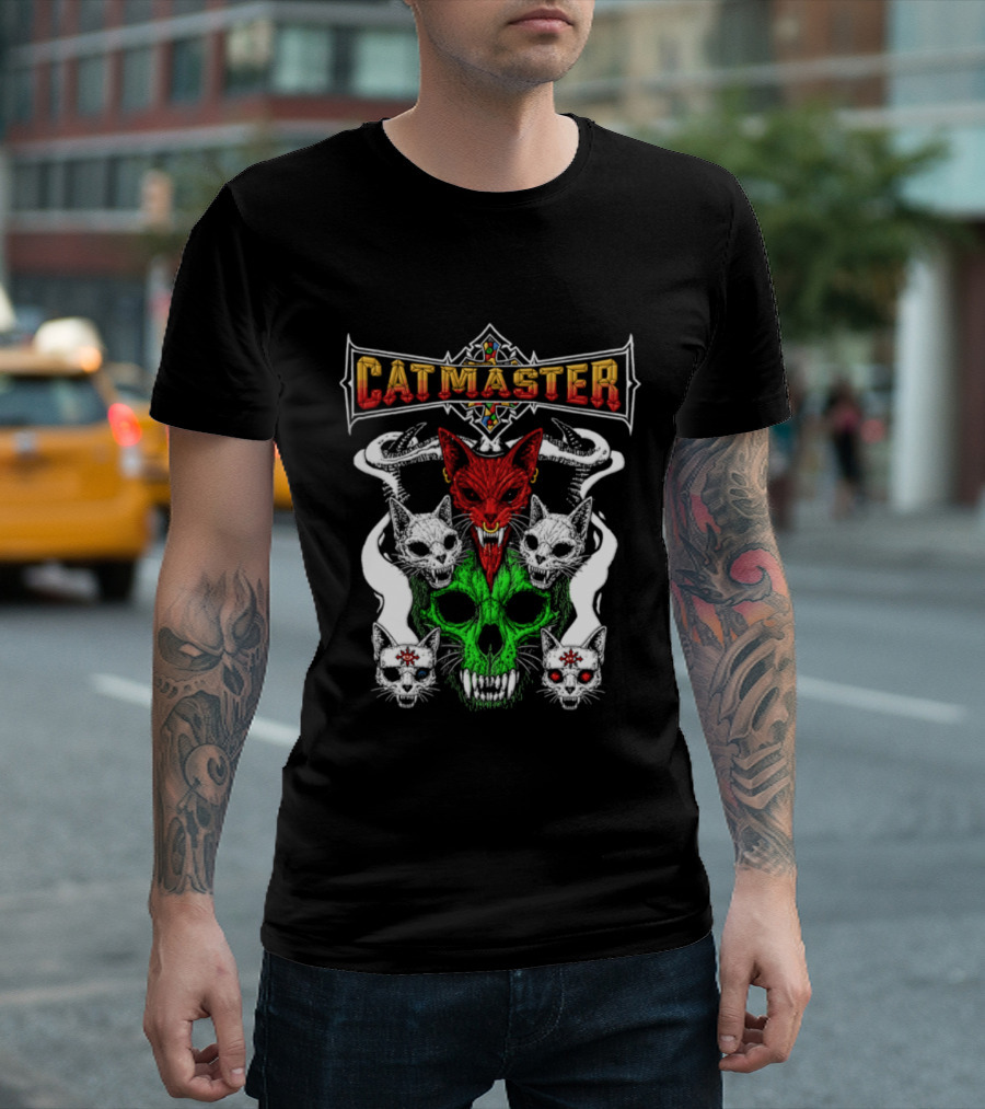 Catmaster Occult Cat Skull Metal Gothic Supernatural Feline Skulls T-Shirt