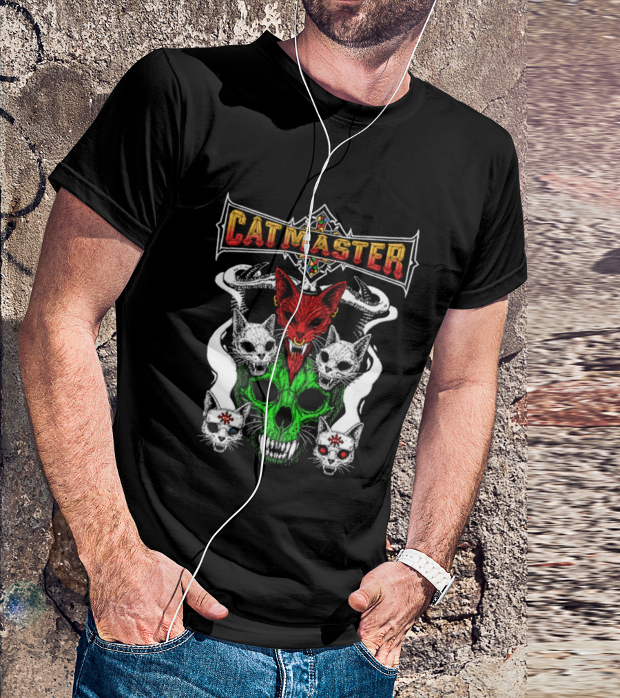 Catmaster Occult Cat Skull Metal Gothic Supernatural Feline Skulls T-Shirt