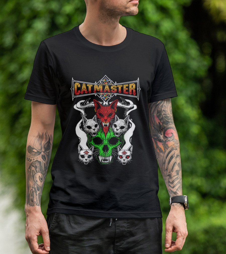 Catmaster Occult Cat Skull Metal Gothic Supernatural Feline Skulls T-Shirt