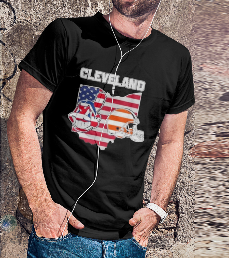 Cleveland Indians Browns Ohio State Map With Flags T-Shirt