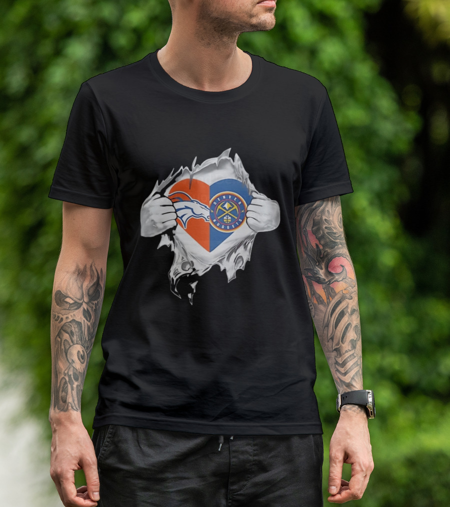Denver Broncos Nuggets Heart Superman Chest Rip T-Shirt