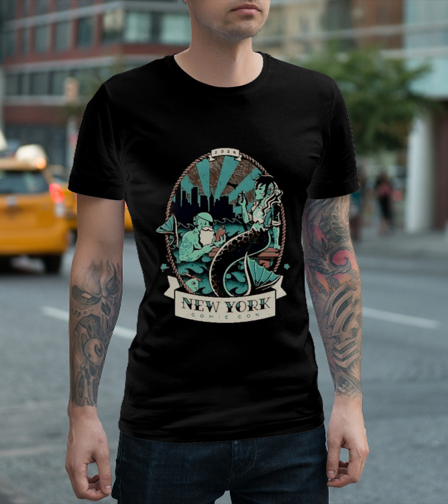 New York Comic Con 2026 Mermaid Merman City Skyline Ocean T-Shirt