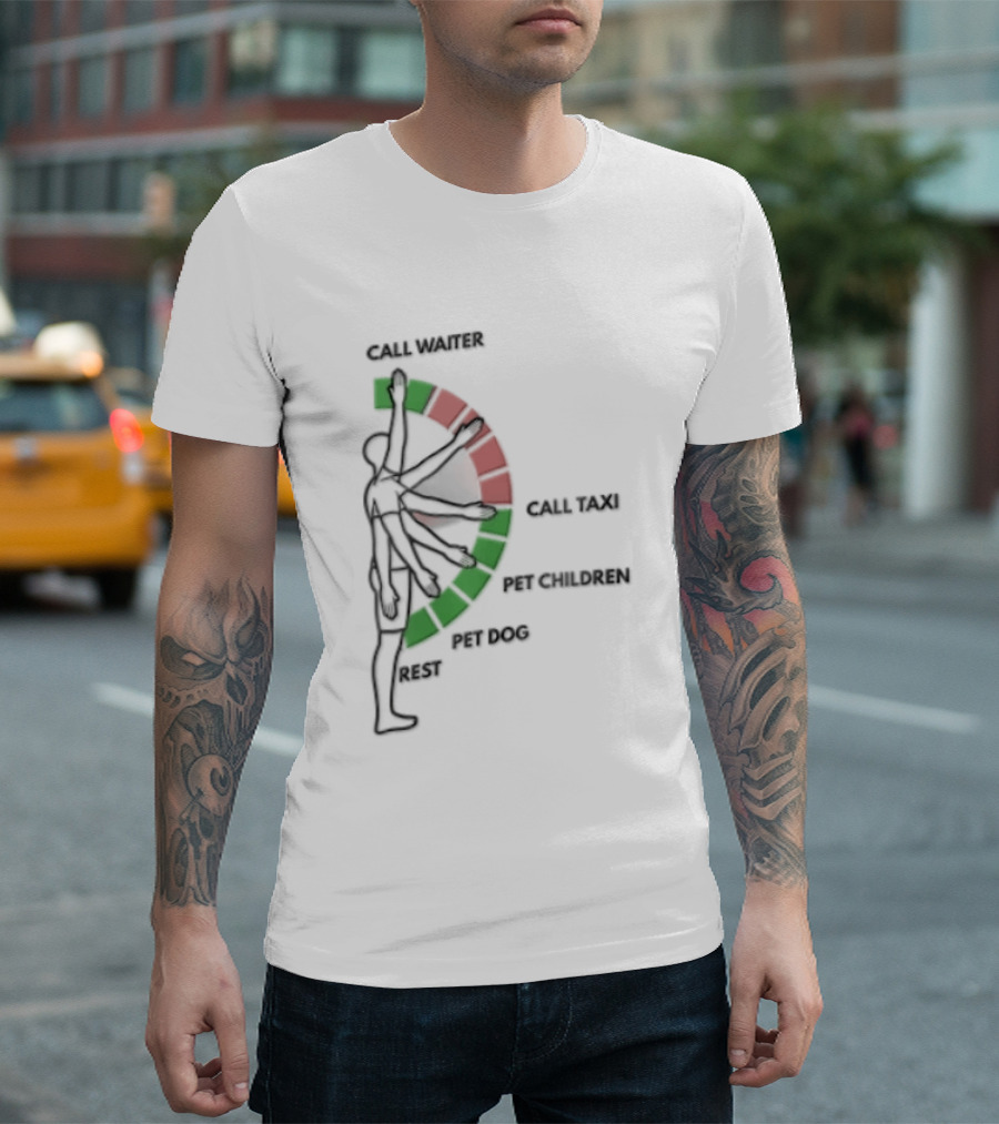 Call Waiter Call Taxi Pet Children Pet Dog Rest Arm Movement Chart T-Shirt