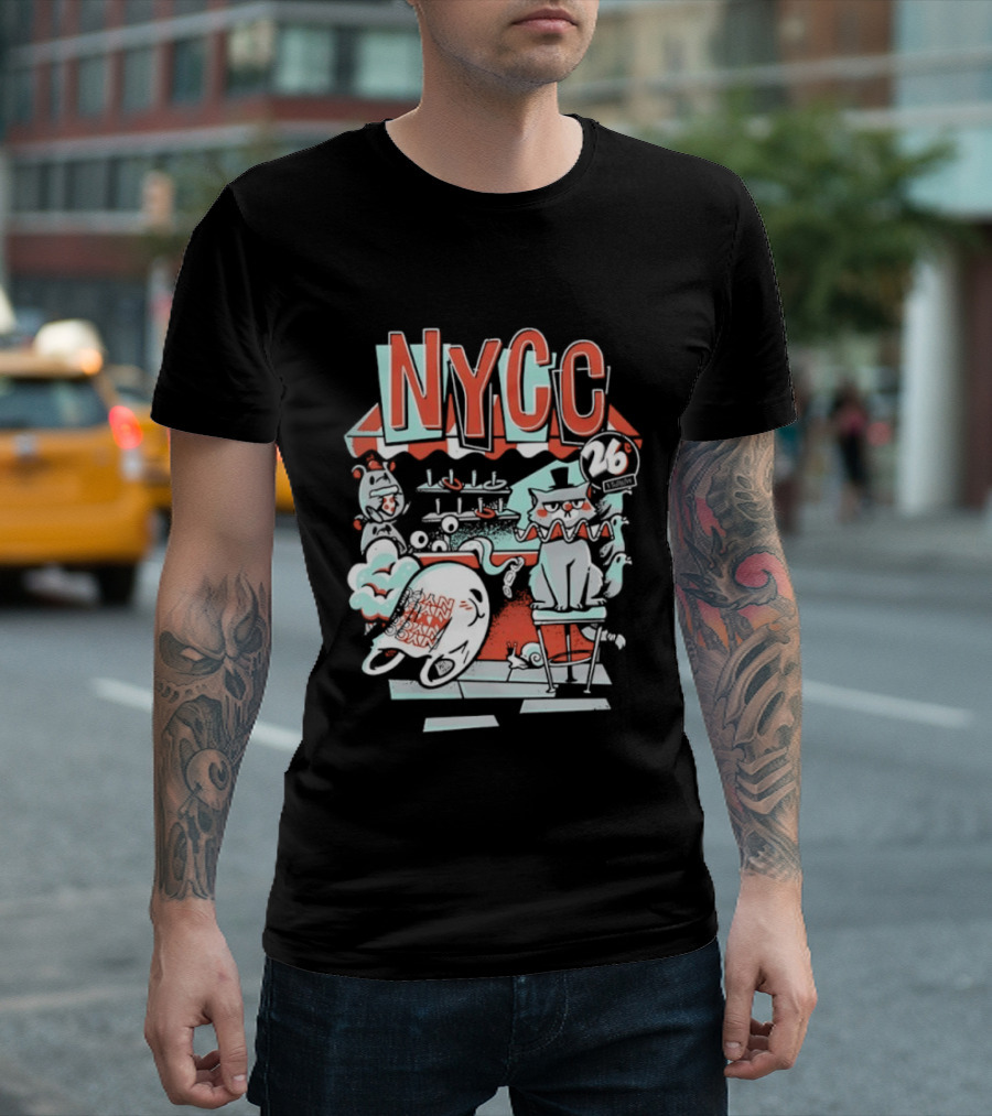 NYCC 26 Cent 1 Throw Carnival Cat Retro Style Comic Fairground Fun T-Shirt
