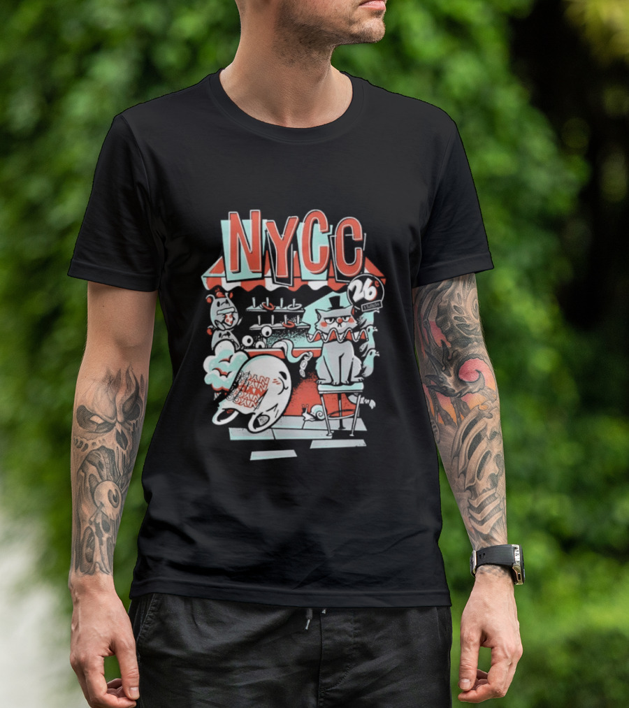 NYCC 26 Cent 1 Throw Carnival Cat Retro Style Comic Fairground Fun T-Shirt
