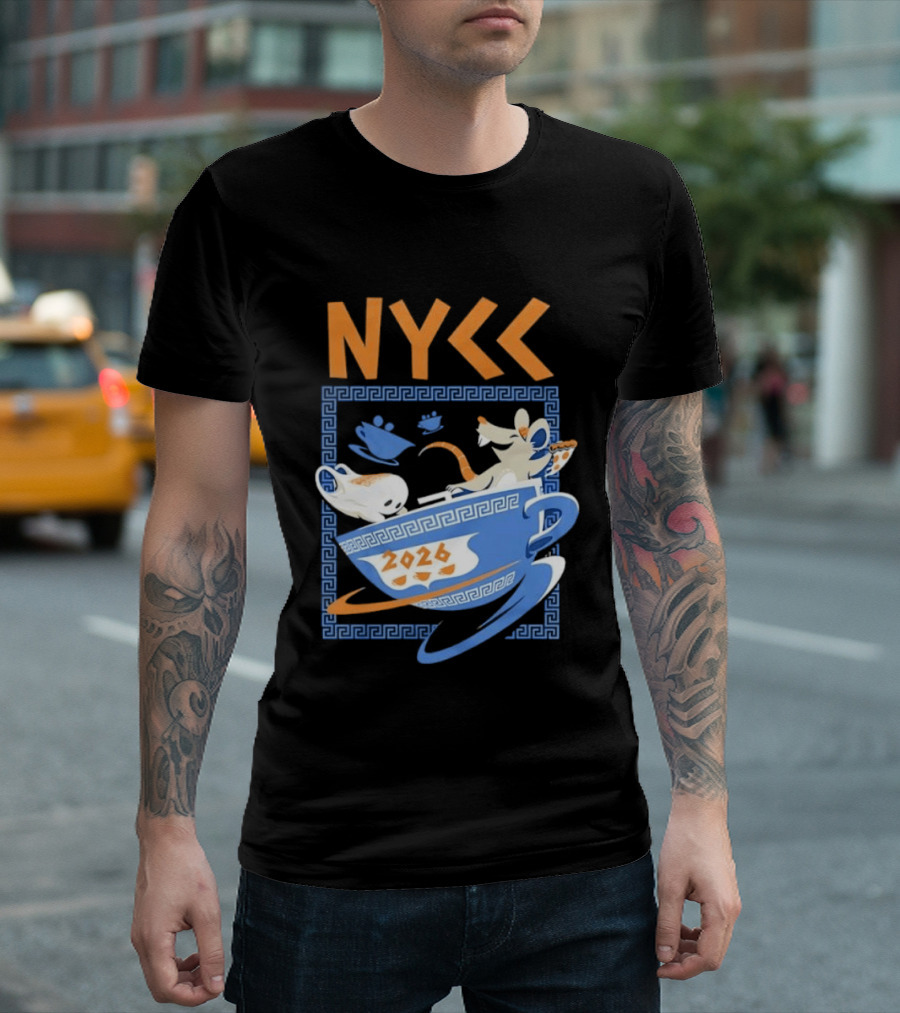 NYCC 2026 Pizza Rat Cup Greek Pattern Tea Event T-Shirt
