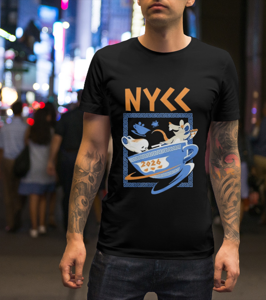 NYCC 2026 Pizza Rat Cup Greek Pattern Tea Event T-Shirt