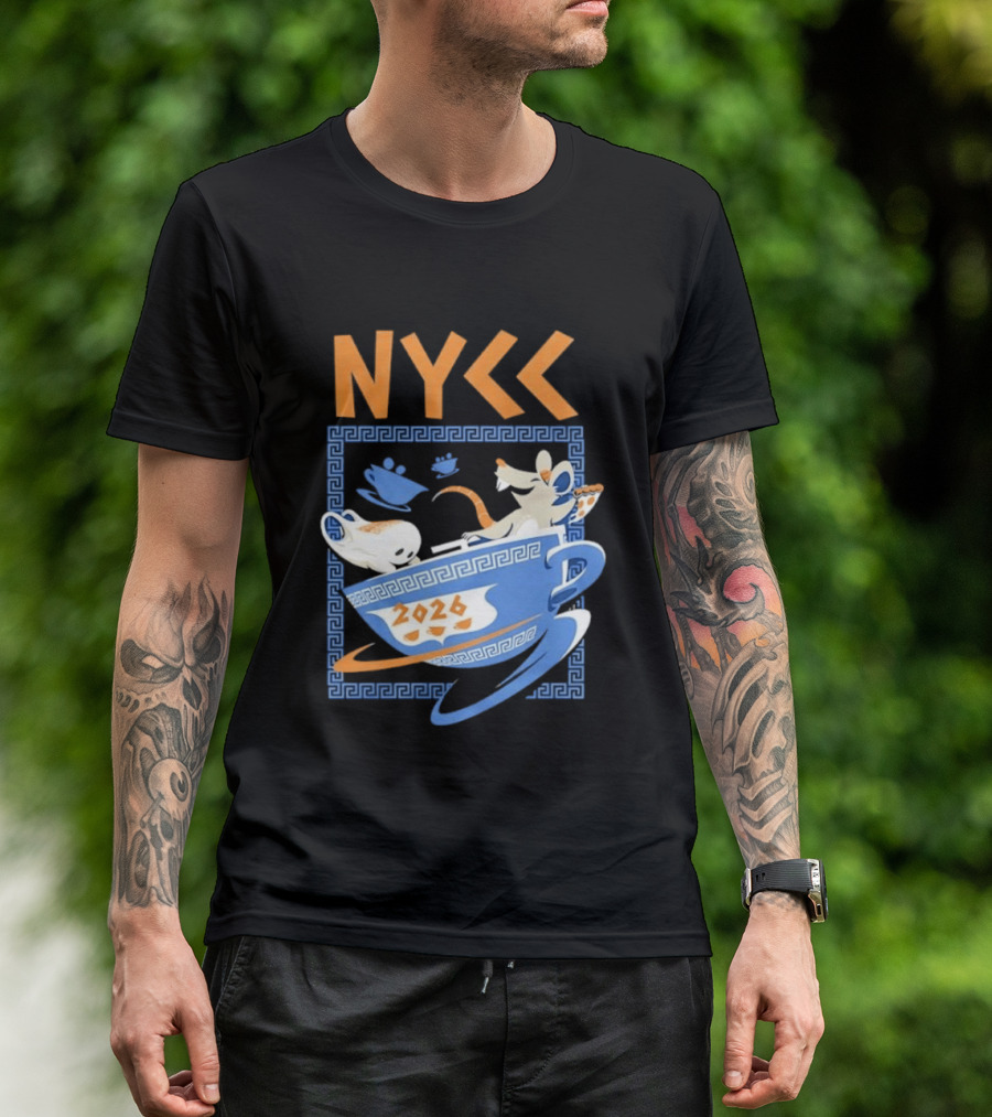 NYCC 2026 Pizza Rat Cup Greek Pattern Tea Event T-Shirt