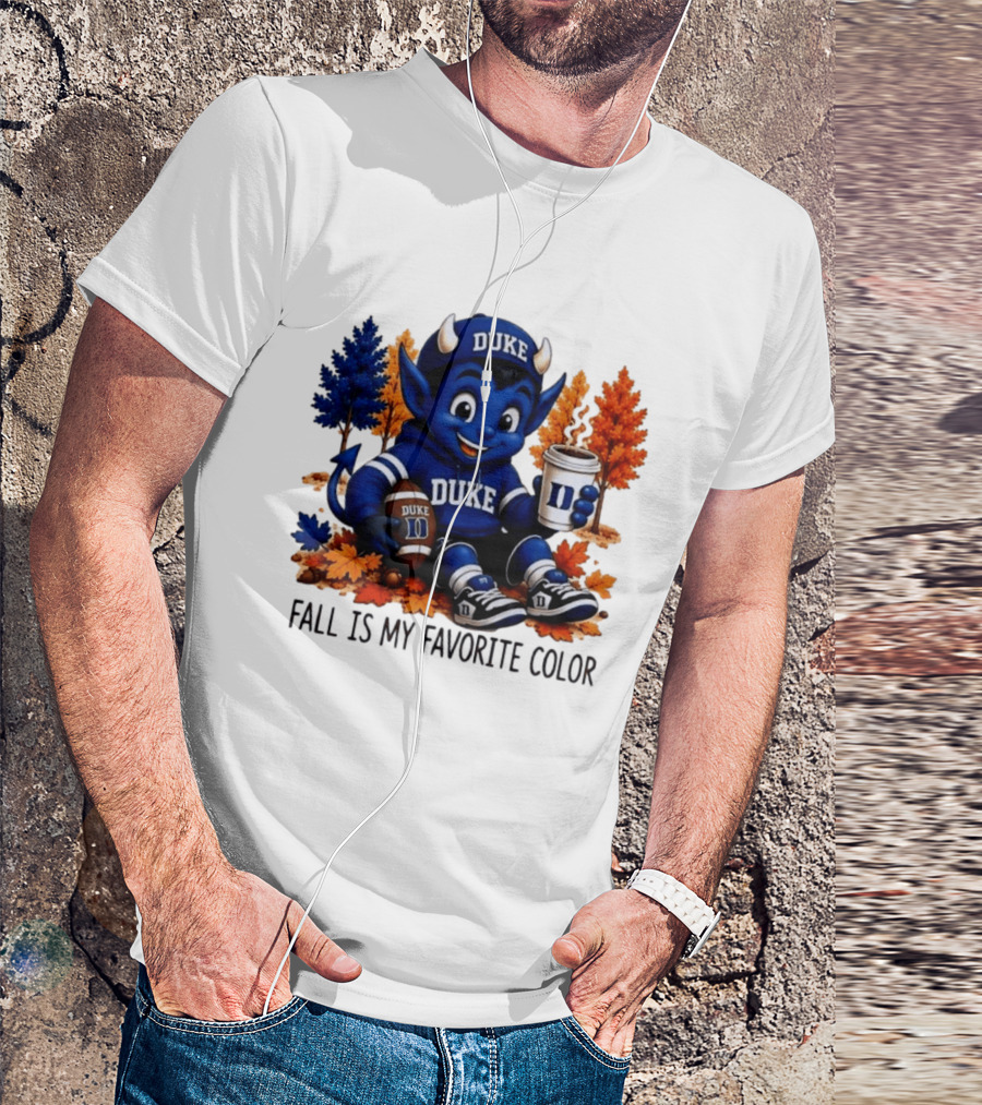 Duke Blue Devils Fall Is My Favorite Color Football Coffee Autumn Leaves T-Shirt