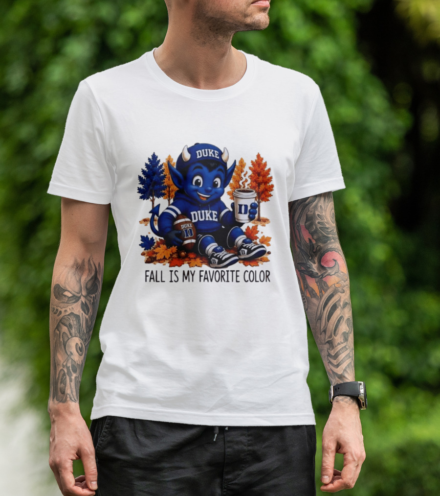 Duke Blue Devils Fall Is My Favorite Color Football Coffee Autumn Leaves T-Shirt