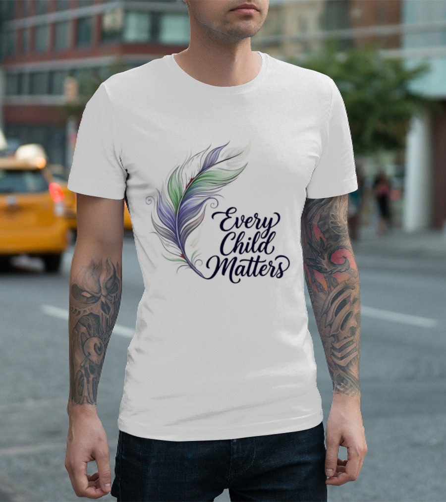 Every Child Matters Colorful Feather Orange Day Awareness T-Shirt