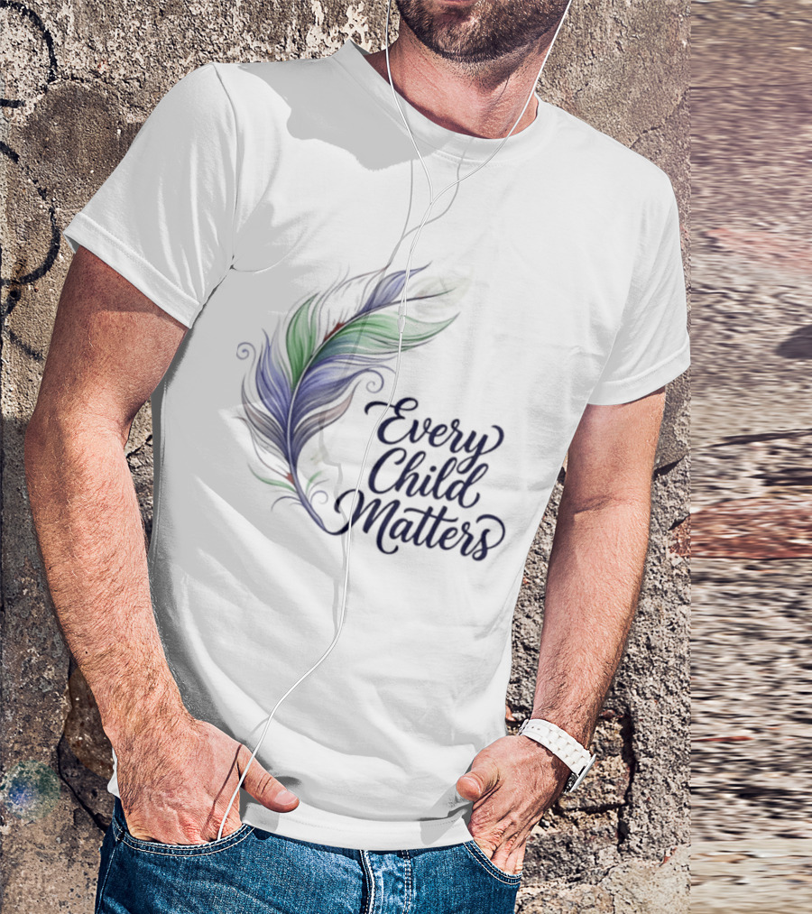 Every Child Matters Colorful Feather Orange Day Awareness T-Shirt
