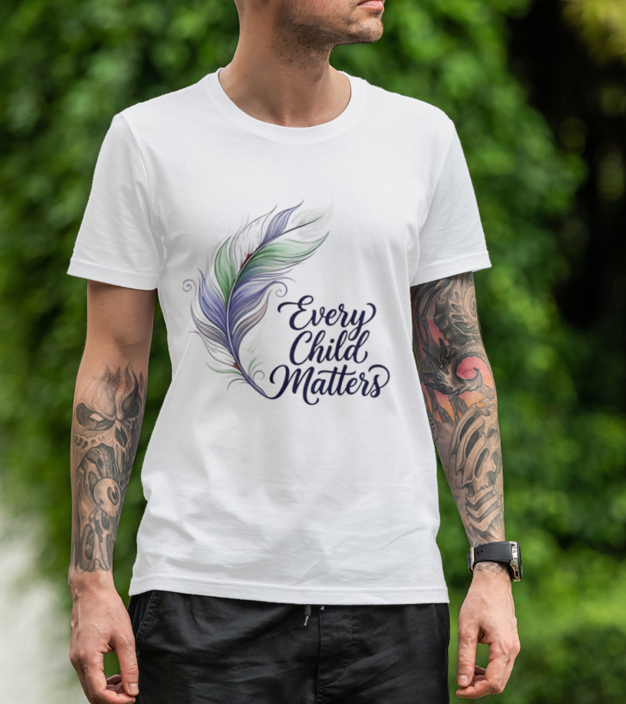 Every Child Matters Colorful Feather Orange Day Awareness T-Shirt