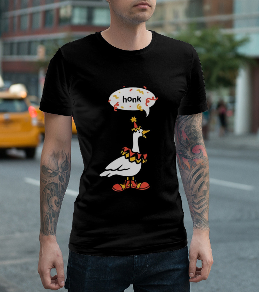 Honk Clown Goose Circus Costume With Confetti Speech Bubble T-Shirt
