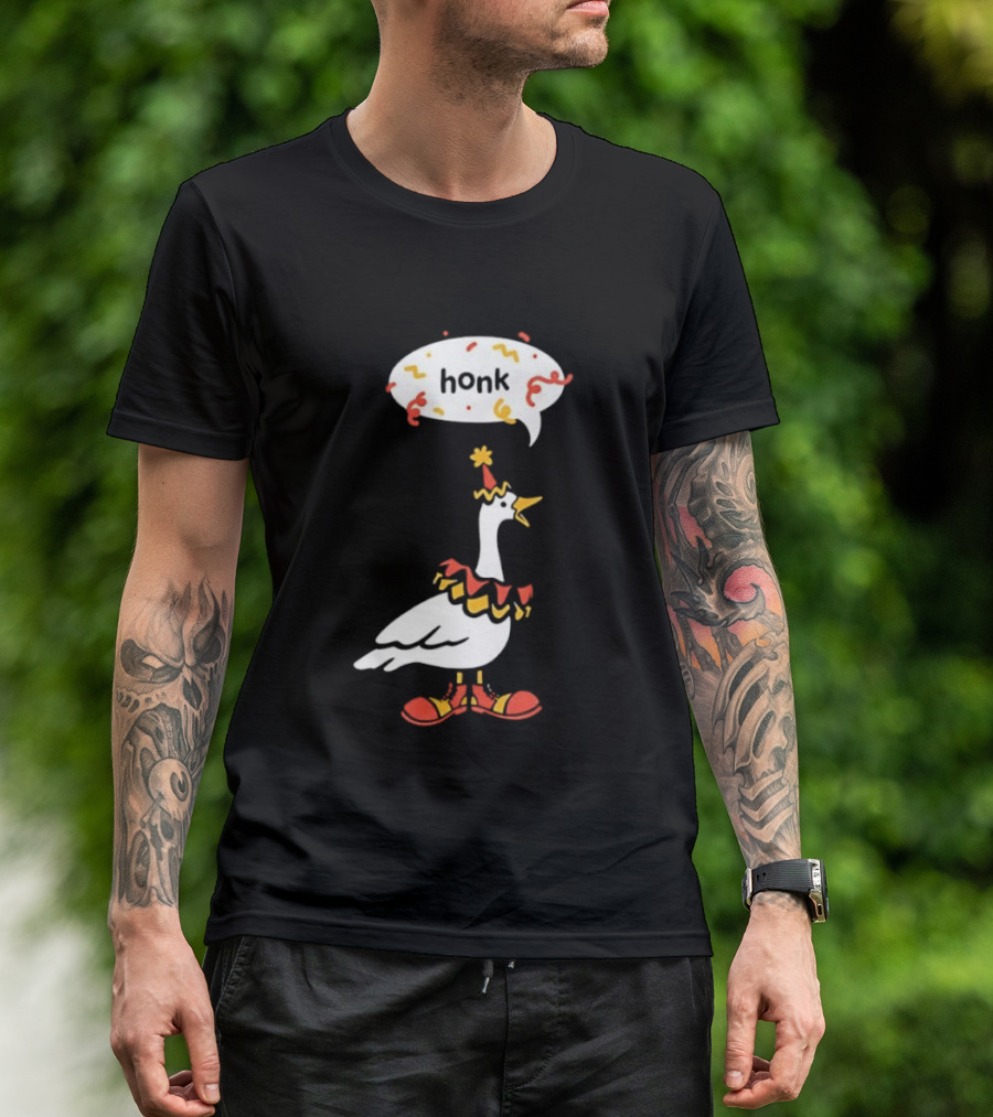 Honk Clown Goose Circus Costume With Confetti Speech Bubble T-Shirt
