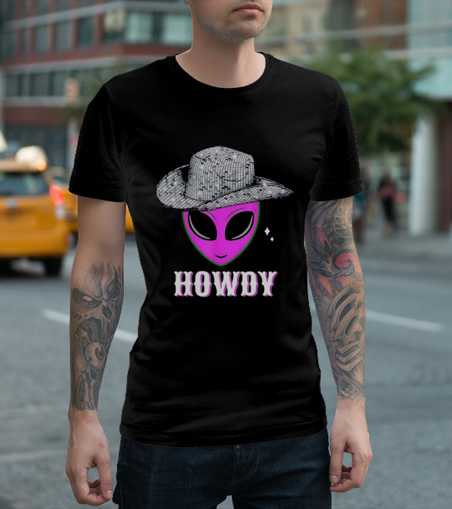 Howdy Alien Disco Cowboy Hat Western T-Shirt