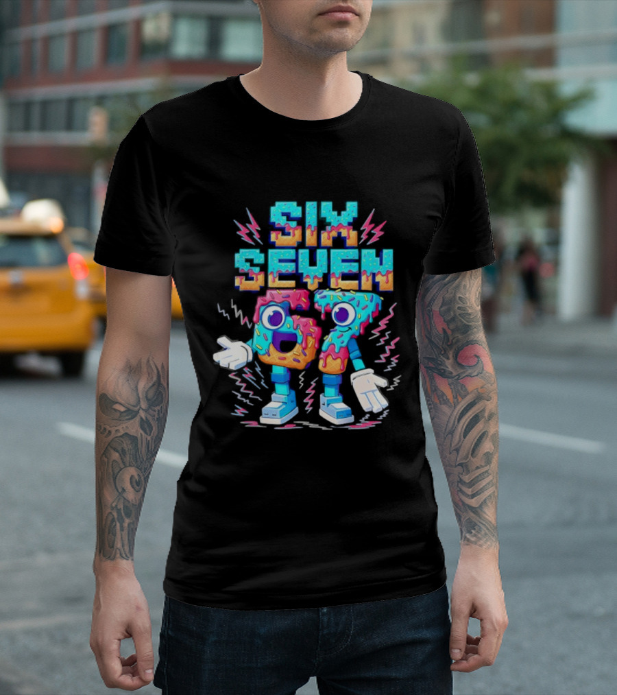 Six Seven Donut Cartoon Sprinkles With Colorful Numbers And Playful T-Shirt