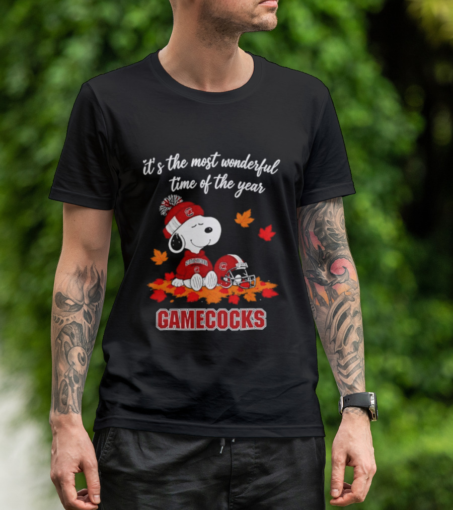 Snoopy South Carolina Gamecocks It's The Most Wonderful Time Of The Year Autumn Leaves T-Shirt