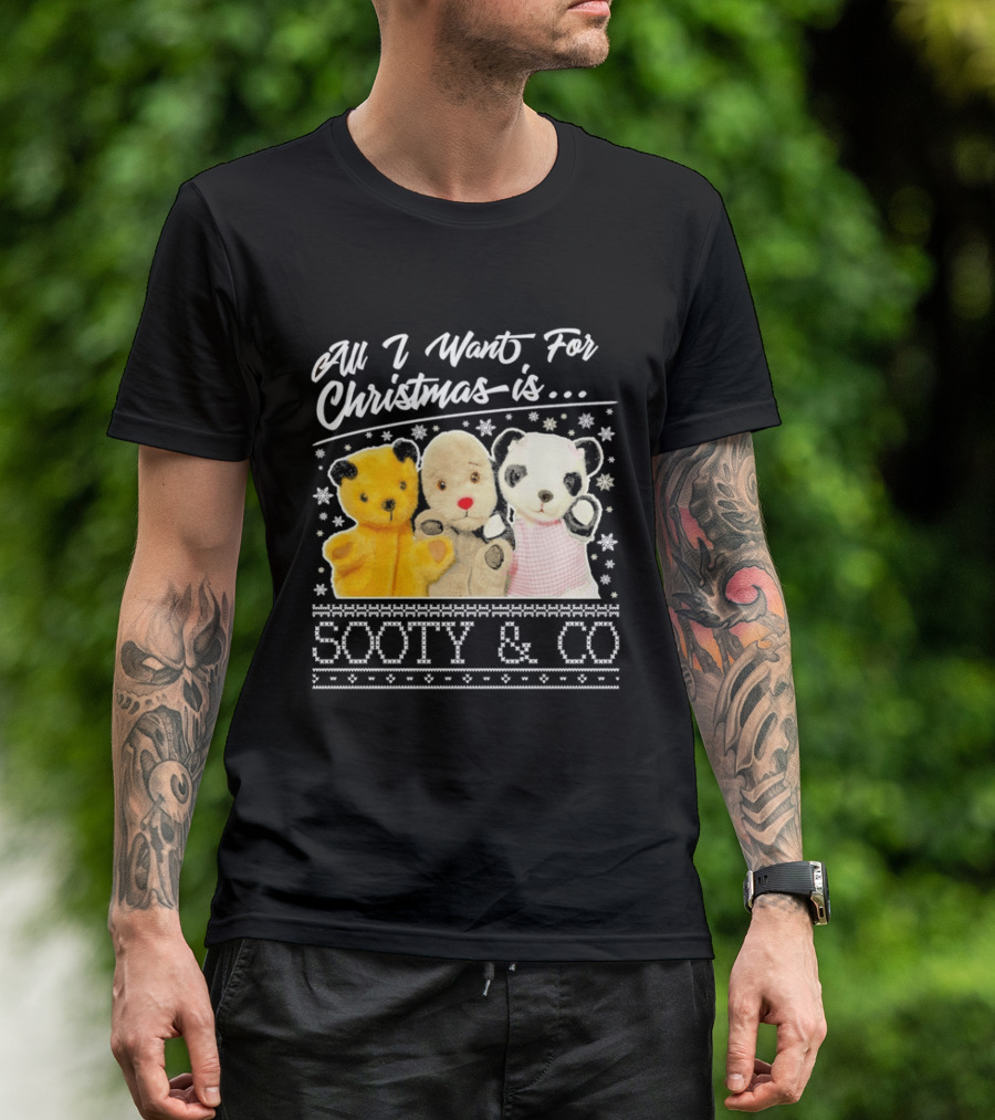 All I Want For Christmas Is Sooty And Co Vintage Stuffed Characters T-Shirt