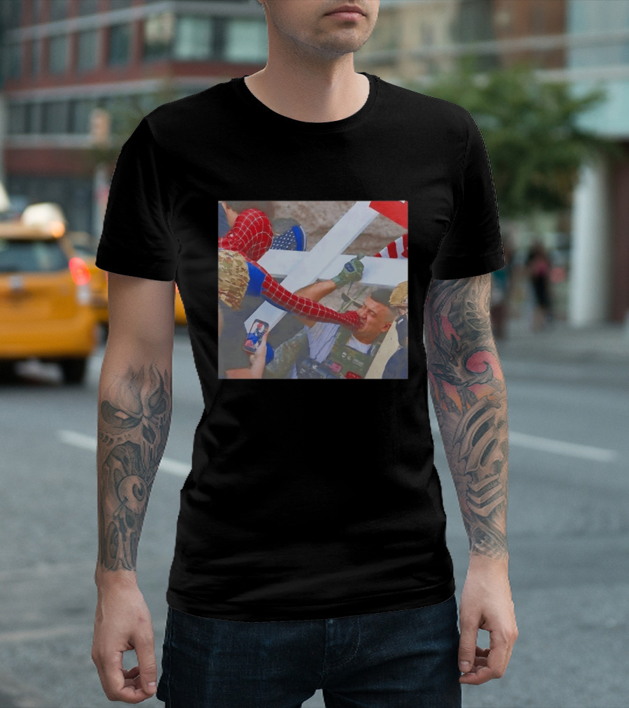 Invisible Touch Spider Man Meets Protester Face Off T-Shirt