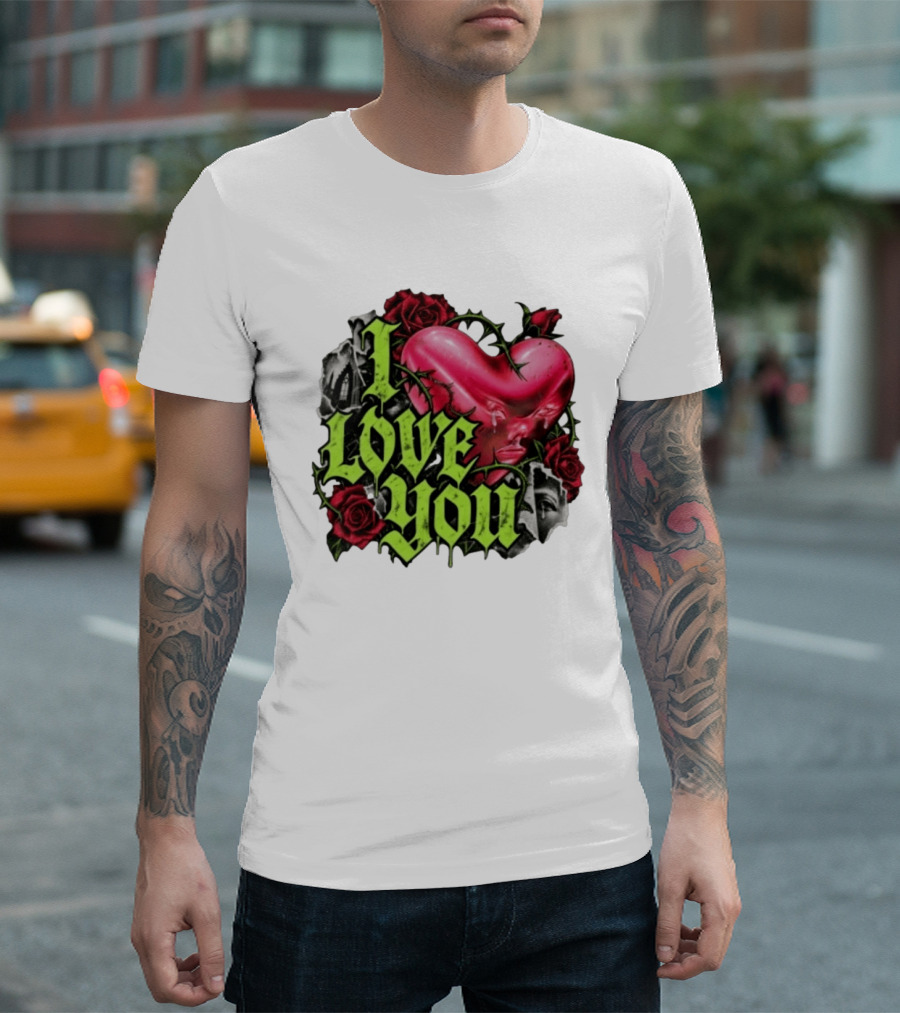 I Love You Gothic Heart Roses T-Shirt