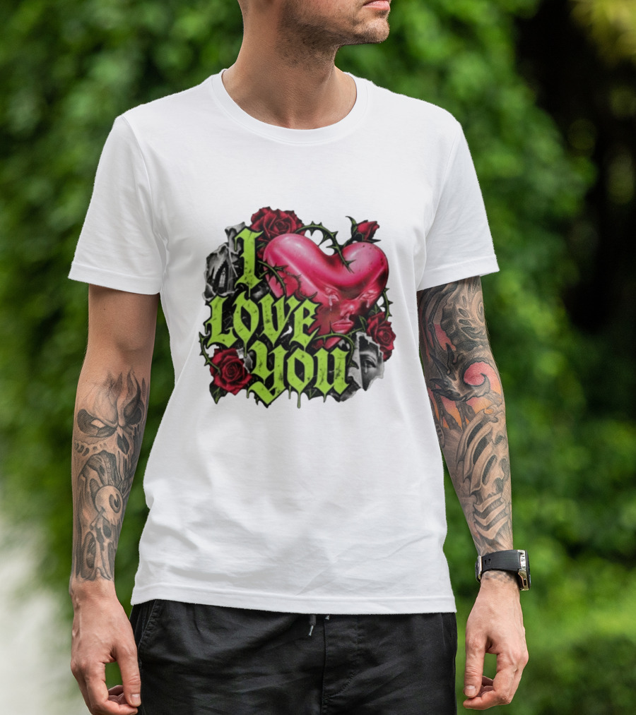 I Love You Gothic Heart Roses T-Shirt