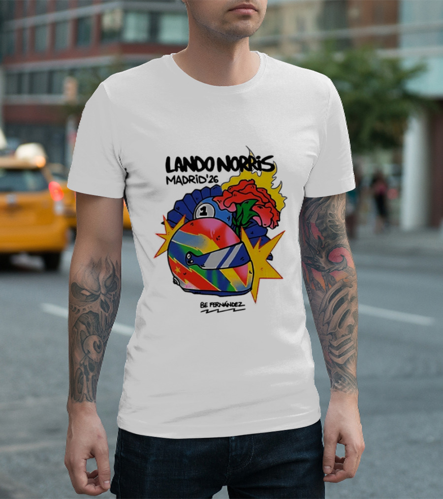Lando Norris Madrid '26 Helmet Vibrant Art Explosion T-Shirt