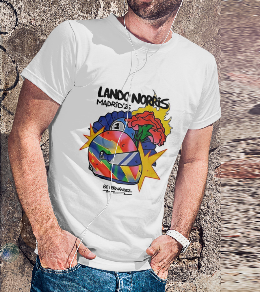 Lando Norris Madrid '26 Helmet Vibrant Art Explosion T-Shirt