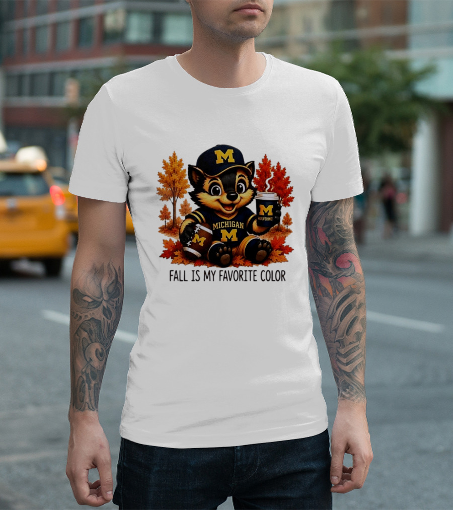Michigan Wolverines Fall Is My Favorite Color Mascot Coffee Football T-Shirt