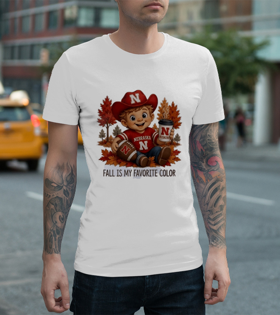 Nebraska Huskers Fall Football Kid Holding Coffee And Ball T-Shirt