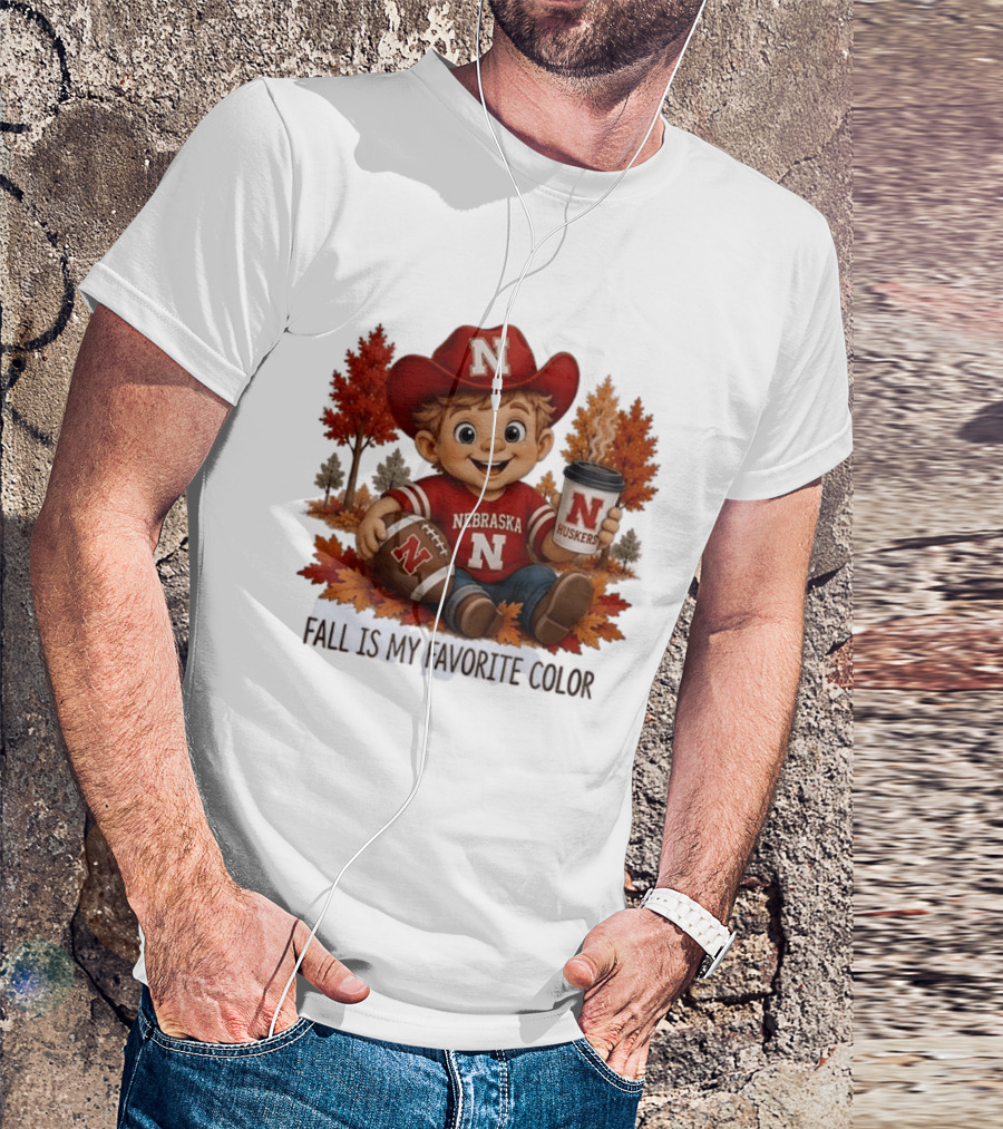 Nebraska Huskers Fall Football Kid Holding Coffee And Ball T-Shirt