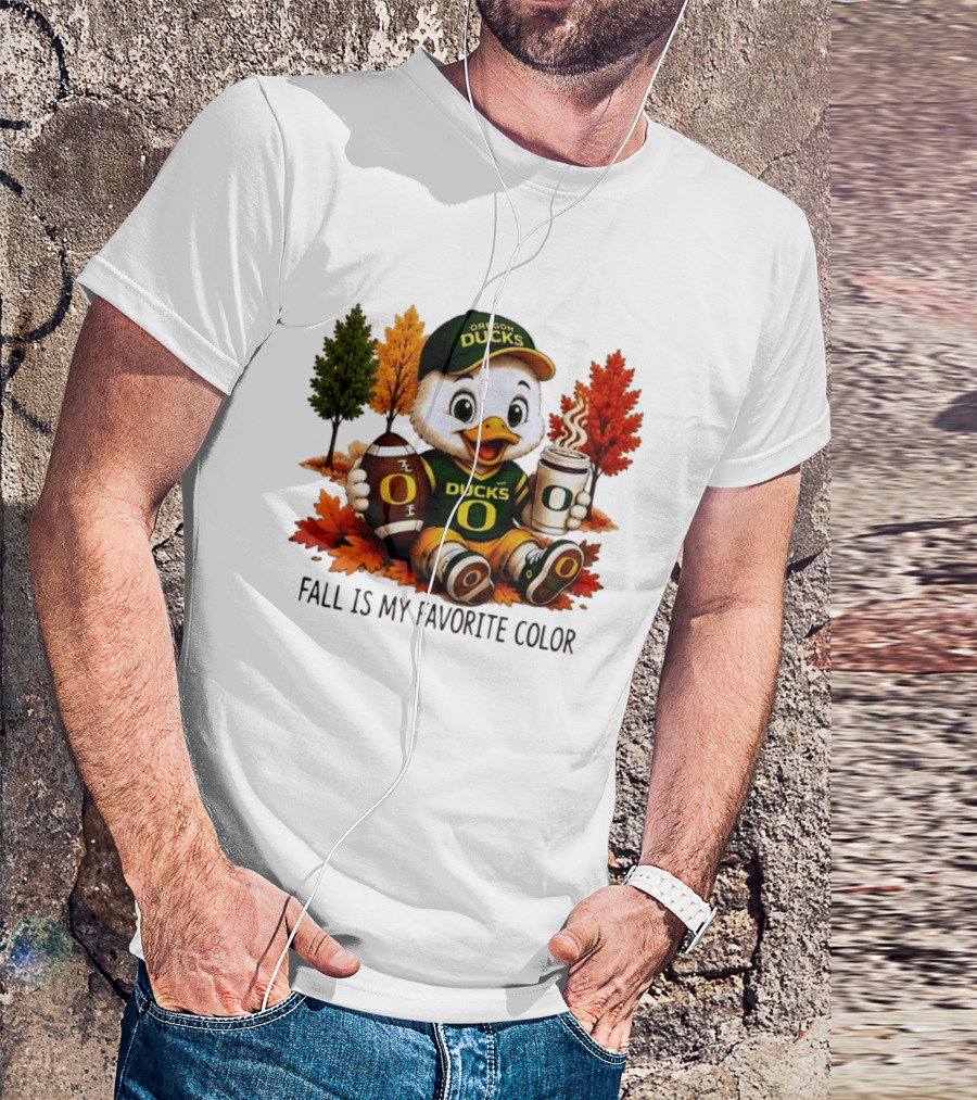 Oregon Ducks Fall Is My Favorite Color Cute Mascot Football Autumn Leaves T-Shirt