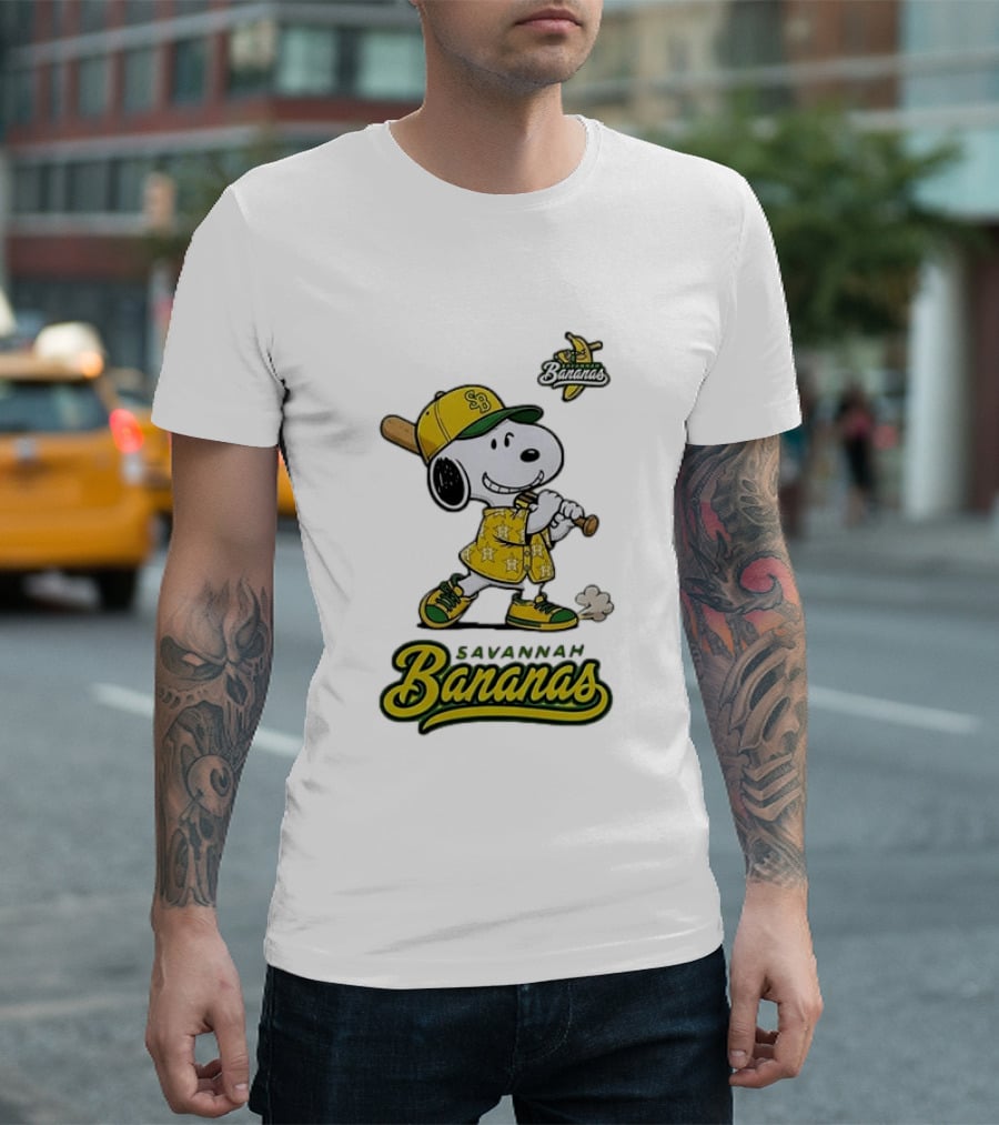 Snoopy Savannah Bananas Peanuts Baseball Collaboration T-Shirt