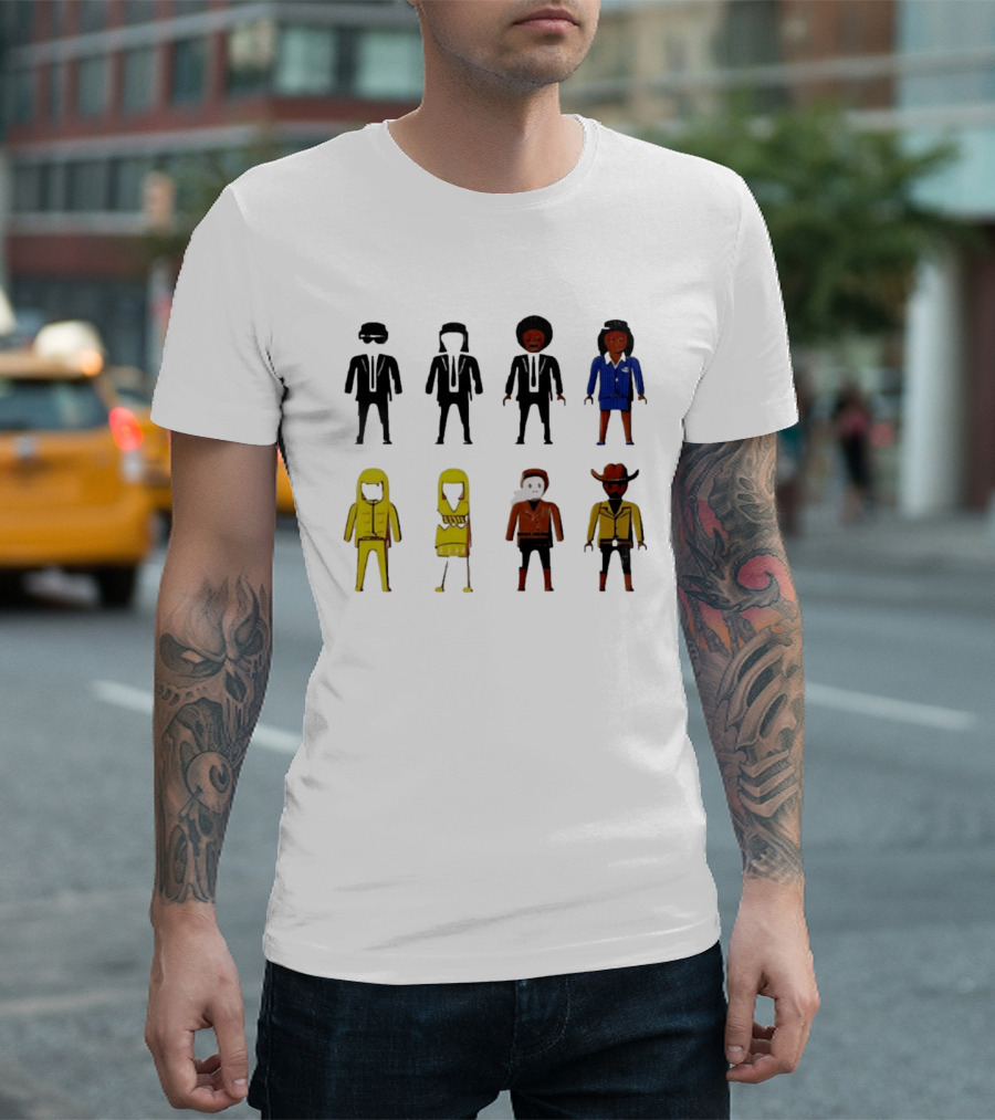 Tarantino Movie Characters Playful Figurine Lineup T-Shirt