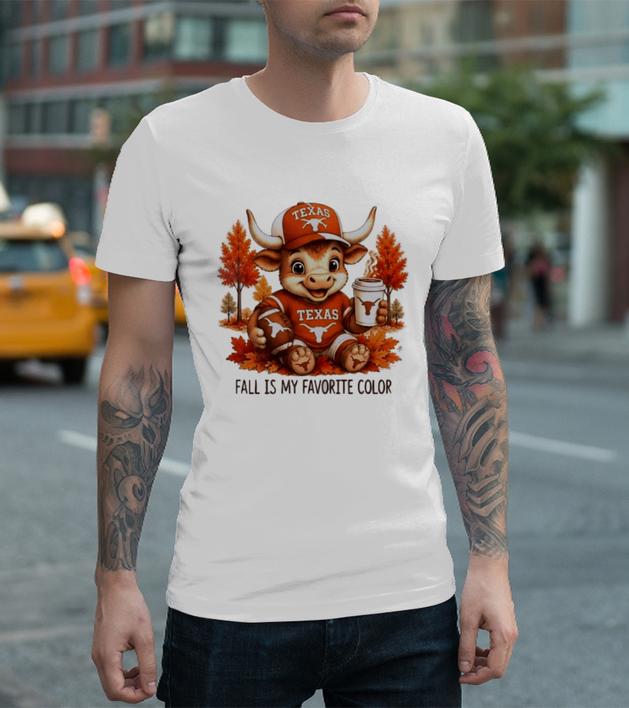 Texas Longhorns Fall Is My Favorite Color With Adorable Longhorn And Autumn Leaves T-Shirt