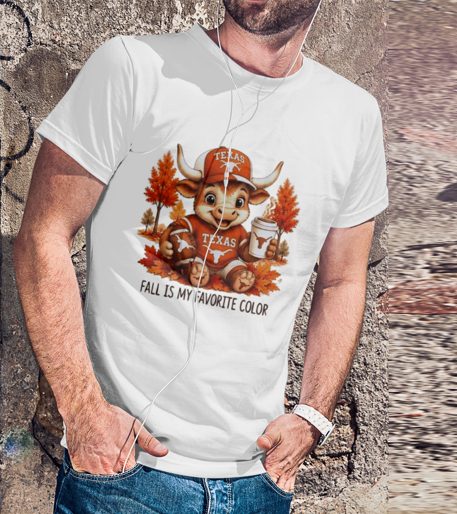 Texas Longhorns Fall Is My Favorite Color With Adorable Longhorn And Autumn Leaves T-Shirt