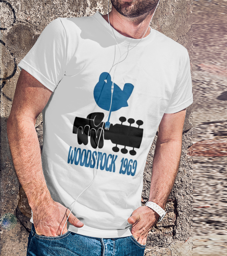 Woodstock 1969 Music Festival Bird On Guitar Neck T-Shirt