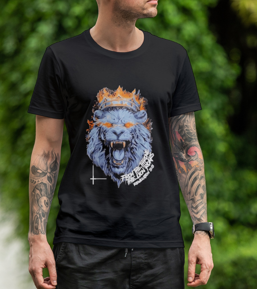 From The Throne The Lion Roars Revelation 5 5 Blue Flame Crown Lionhead T-Shirt