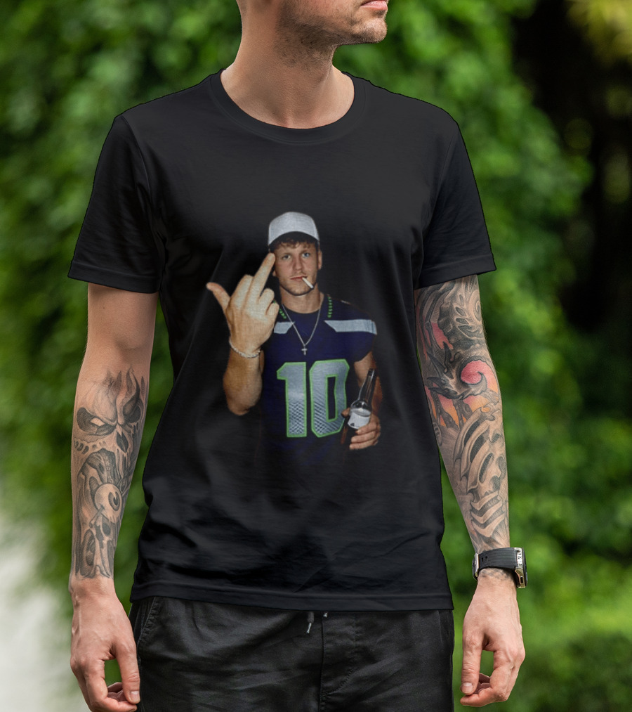 Seattle Seahawks Cooper Kupp Smoking Beer Gesture Iconic Football T-Shirt