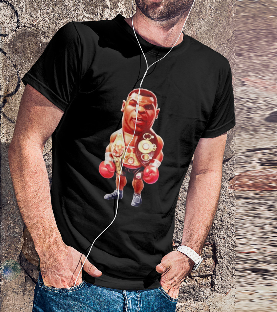 Mike Tyson Cartoon Boxing Champion With Championship Belts And Gloves T-Shirt