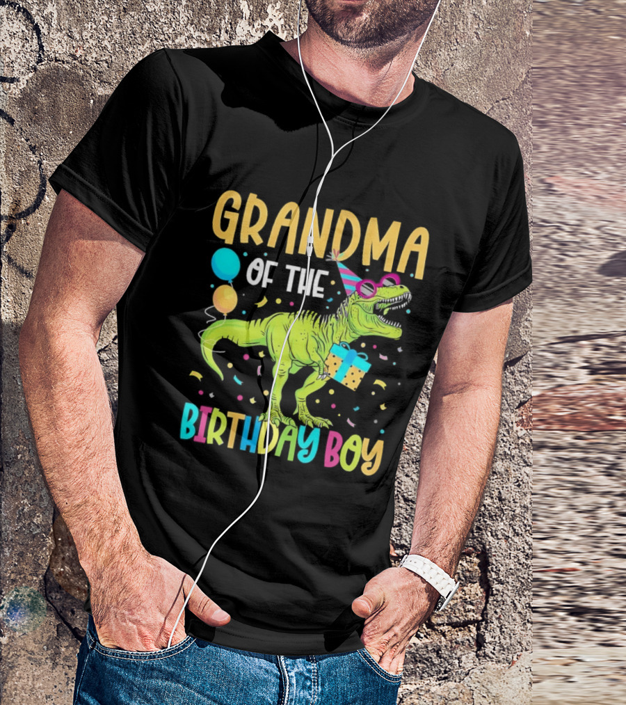 Grandma Of The Birthday Boy Dinosaur Party Balloons And Gift Celebration T-Shirt